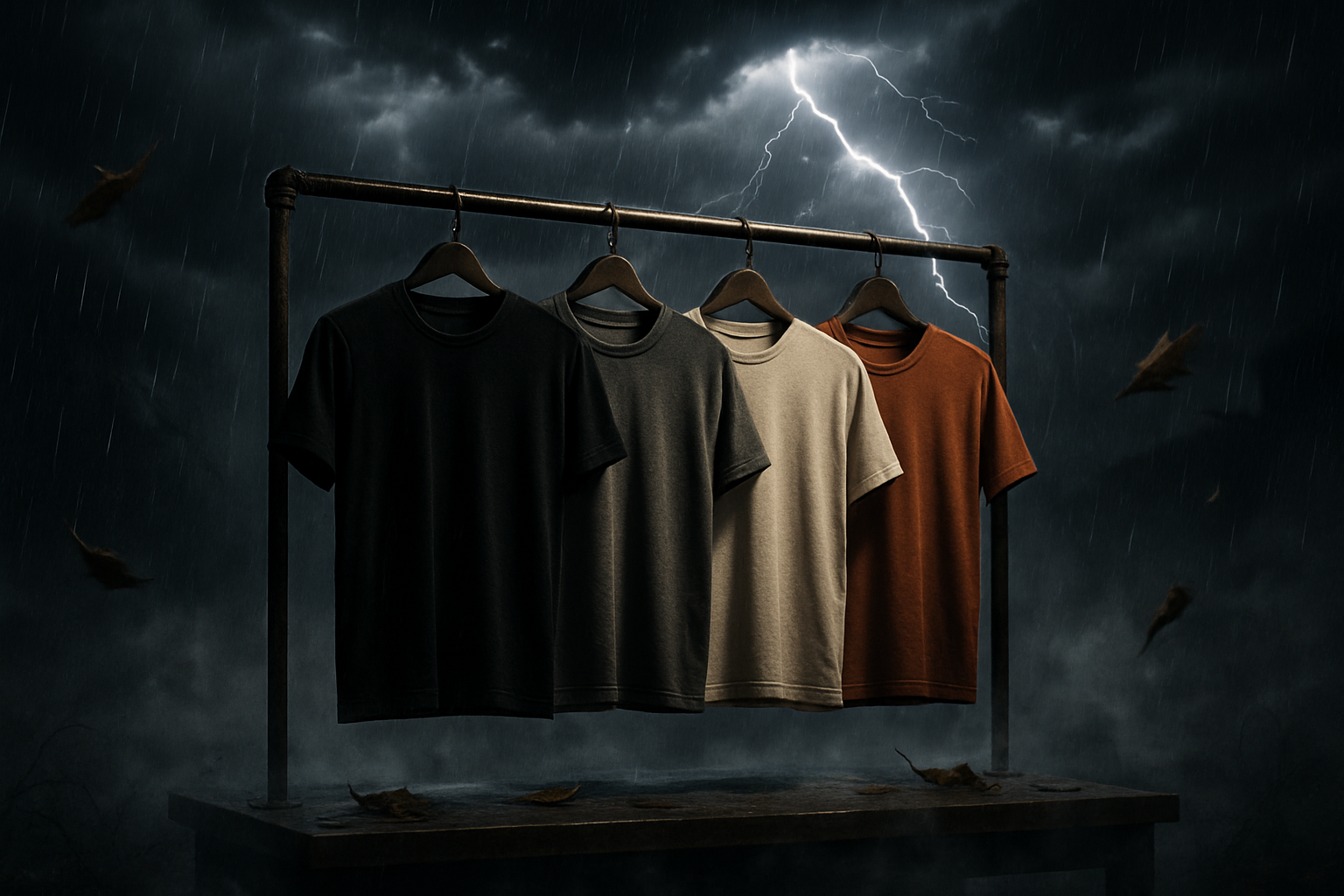 t-shirt shelf in spooky weather